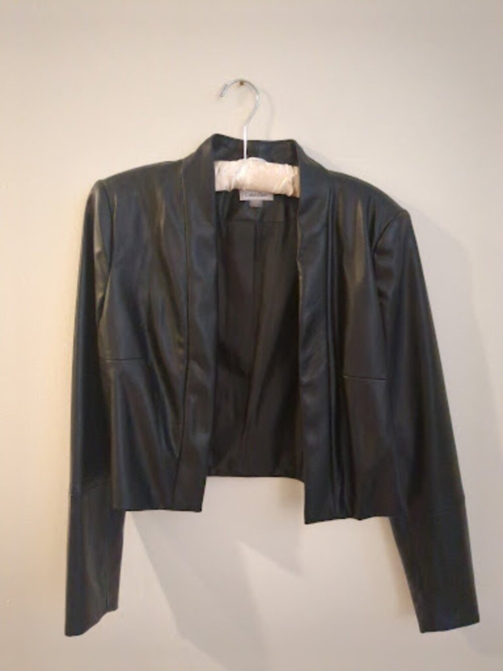 Calvin Klein Black Faux Leather Open Front Blazer – Size Large